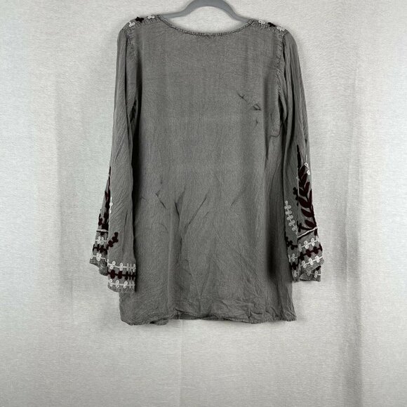 A&A Gray Peasant Blouse top Crochet Embroidered Details - Picture 8 of 9